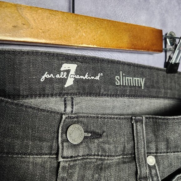 7 For All Mankind Slimmy Jeans Mens 36x34 Slim Fit Stretch Denim Dark Gray Wash - Picture 5 of 14
